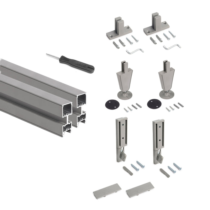 Satz von 2 Zero Rahmen Beschlägen Profilen Boden- Wandmontage Nivellierer, Aluminium Zamak, Steingrau