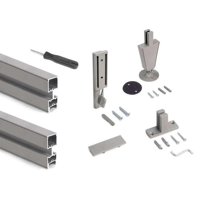 Satz von 2 Zero Rahmen Beschlägen Profilen Boden- Wandmontage Nivellierer, Aluminium Zamak, Steingrau