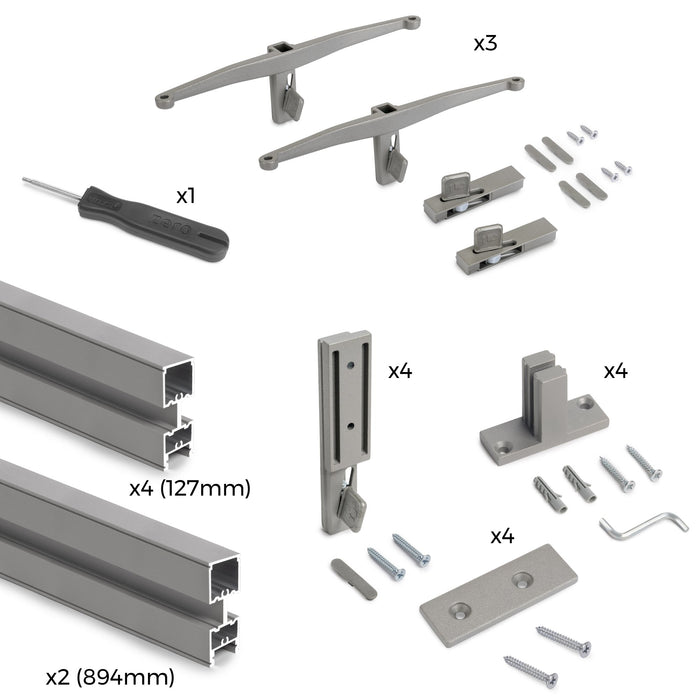 Set aus Zero Modular Frame Set Wandhalterungen, Aluminium Zamak, Steingrau lackiert