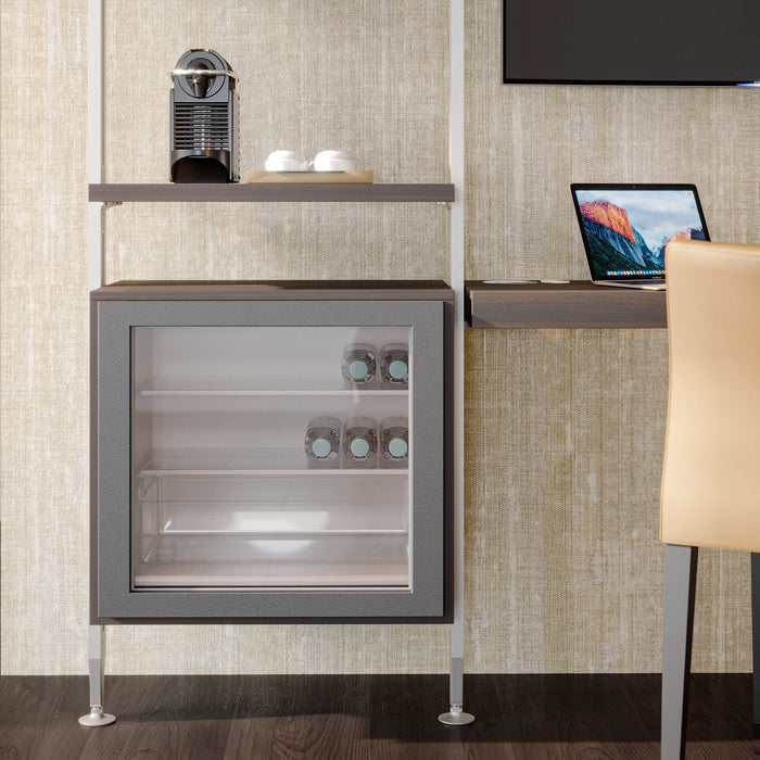 Set aus Bracket set 4 Holzböden 1 Hängestange 1m lang Zero, Aluminium Zamak Kunststoff, Steingrau lackiert