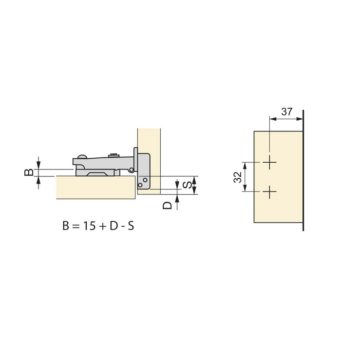 Kit von 20 Topfscharnierr X92N Eckanschlag, Kreuzmontageplatte zum Schrauben, Stahl, vernickelt