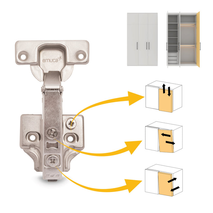 Kit von 20 Topfscharnierr X92N Eckanschlag, Kreuzmontageplatte zum Schrauben, Stahl, vernickelt
