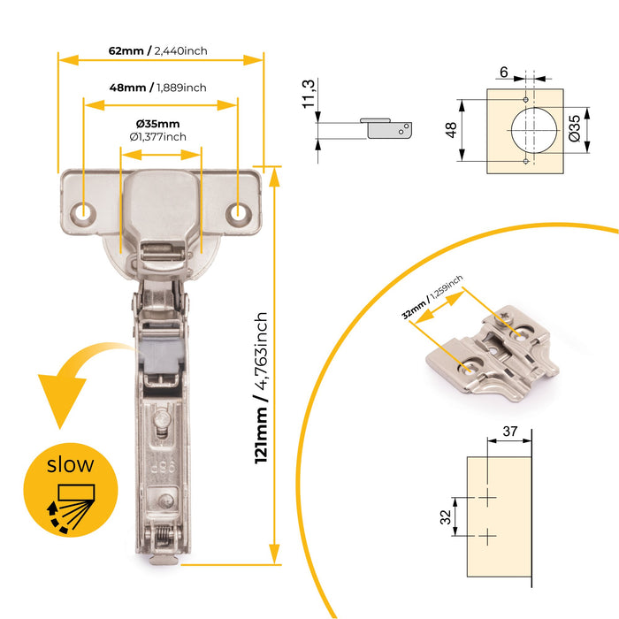 Kit von 20 Topfscharniere X92 telanschlag, Schließautomatik, Kreuzmontageplatten zum Schrauben, Stahl, vernickelt
