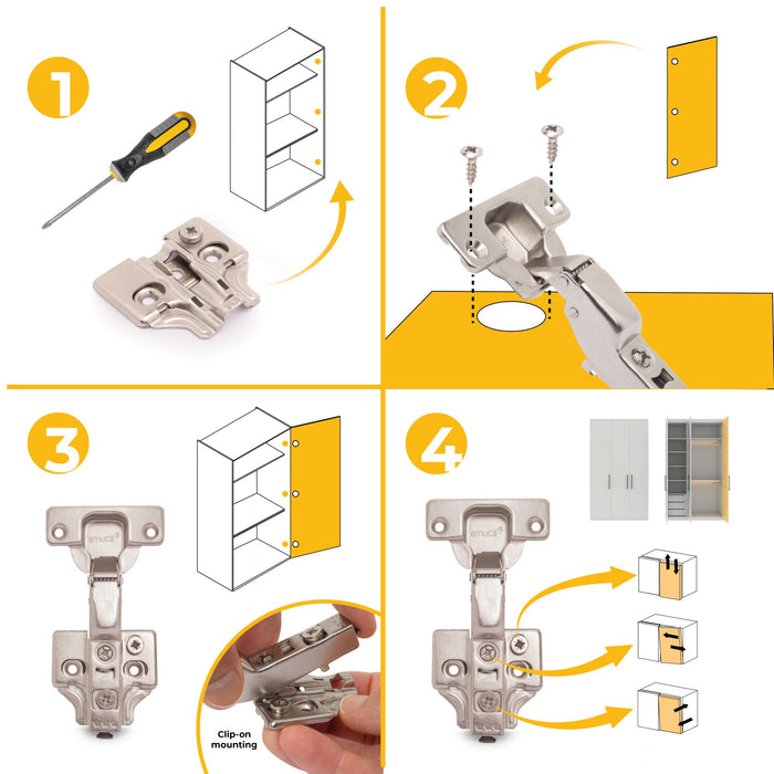 Kit von 20 Topfscharniere X92 telanschlag, Schließautomatik, Kreuzmontageplatten zum Schrauben, Stahl, vernickelt