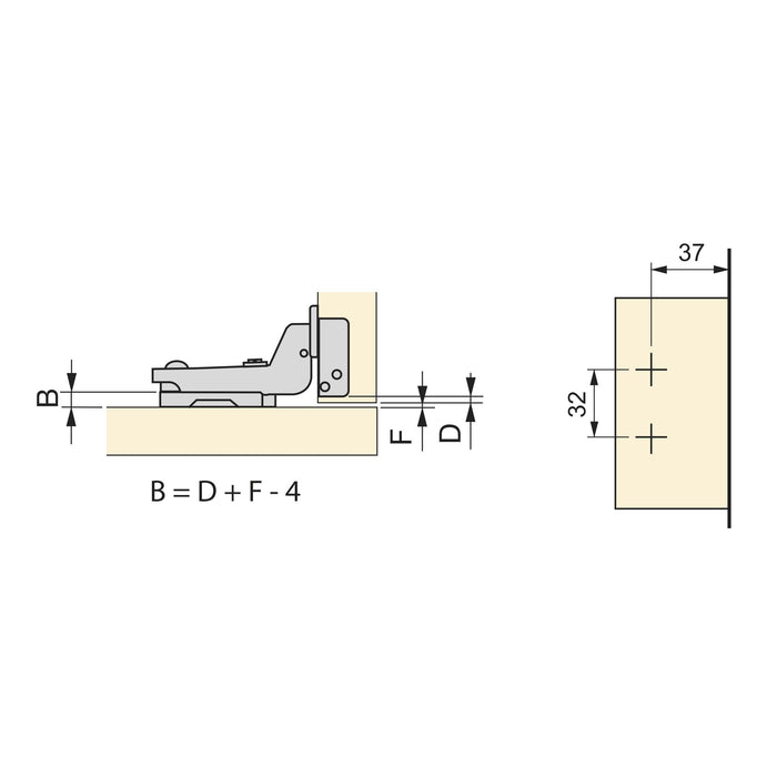 Kit von 20 Topfscharniere X92 Innenanschlag, Schließautomatik, Kreuzmontageplatten zum Schrauben, Stahl, vernickelt