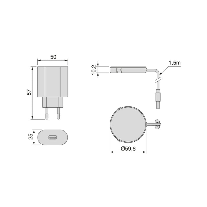 verstecktes kabelloses Handy-Ladegerät Airtop 2, D.60mm, 5V DC 2A (Qi-10W), Kunststoff, Schwarz