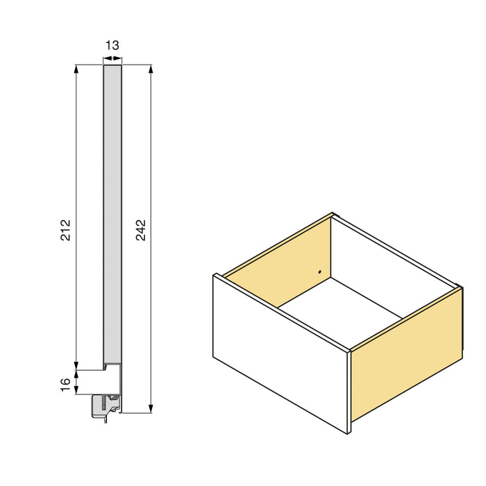 Aussenschublade Vertex 3D 60Kg Schublade H 242mm, T 450mm, Stahl, Silvergrau