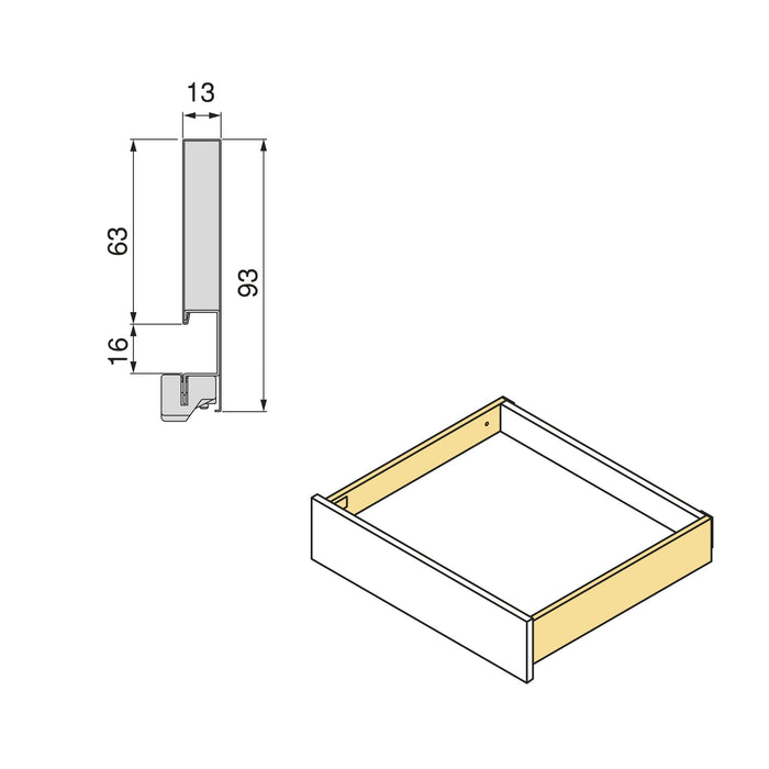 Aussenschublade Vertex mit 3D-Regelung, Höhe 93mm, 40Kg, Tiefe 300mm, Stahl, Grau metallic