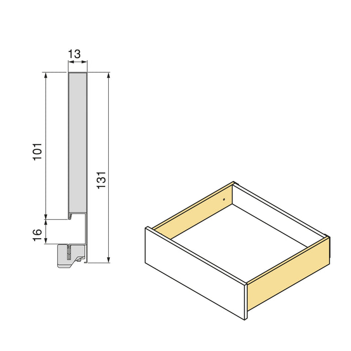 Aussenschublade Vertex mit 3D-Regelung, Höhe 131mm, 40Kg, Tiefe 400mm, Stahl, Grau metallic