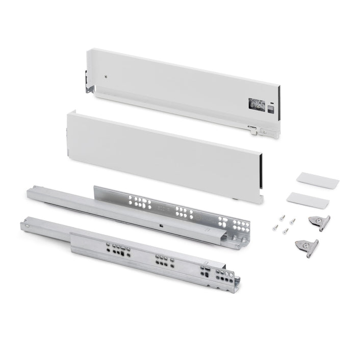 Aussenschublade Vertex 3D-Regelung, H 131mm, 40Kg, T 500mm, Stahl, Weiß lackiert