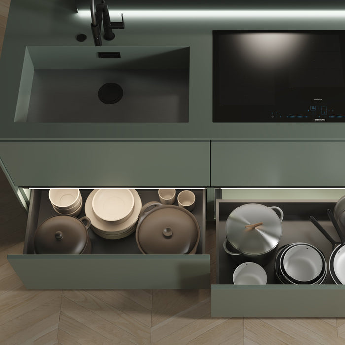 Aussenschublade Vertex mit 3D-Regelung, Höhe 131mm, 60Kg, Tiefe 500mm, Stahl, Anthrazitgrau