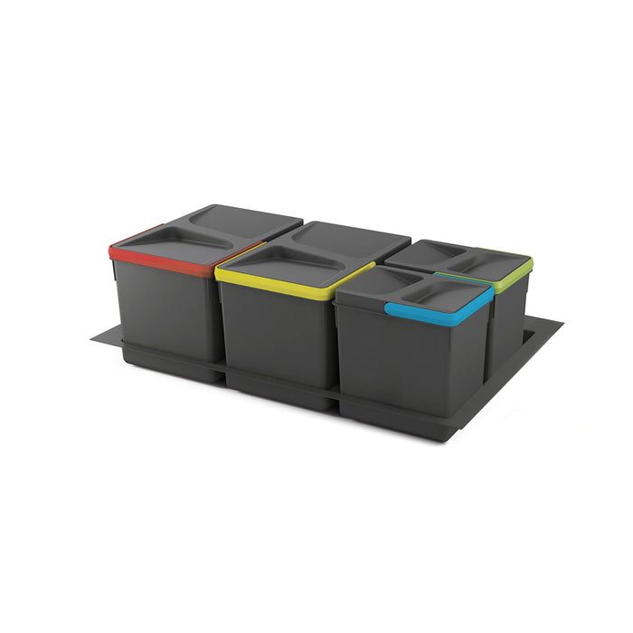 Lot Recyclingbehälter Küchenschublade Boden H 216mm, 2x12Liter, 2x6Liter, Modul 800mm, Kunststoff Anthrazitgrau