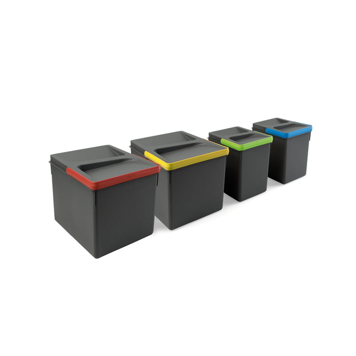Lot Recyclingbehälter Küchenschublade Boden H 216mm, 2x12Liter, 2x6Liter, Modul 800mm, Kunststoff Anthrazitgrau