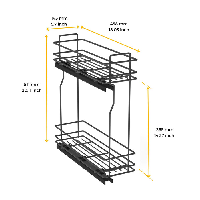 Flaschenhalter TitaneMax, seitlich, auziehbar, Schließautomatik, Modul 200mm, Stahl, Anthrazitgrau