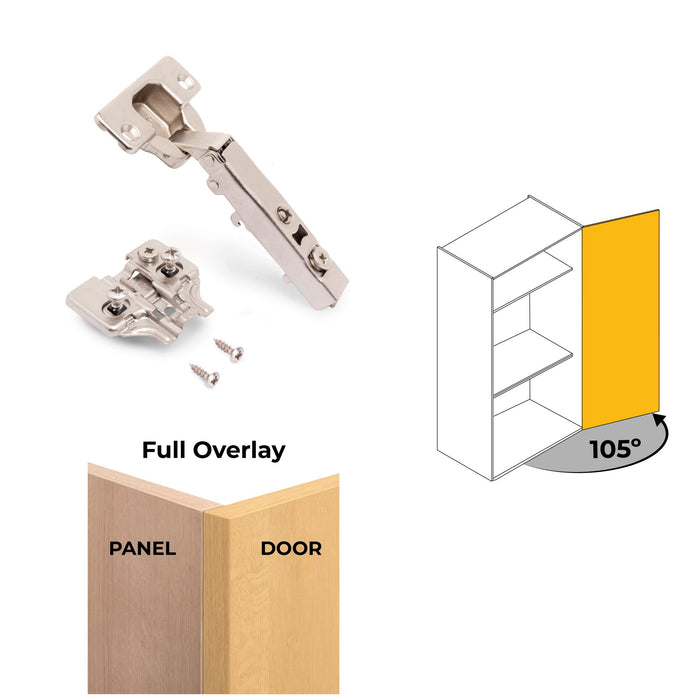 Kit von 20 Topfscharniere X92N Eckanschlag, Kreuzmontageplatten zum Schrauben, Durchmesser 5x9,5mm, H 0, Stahl, vernickelt