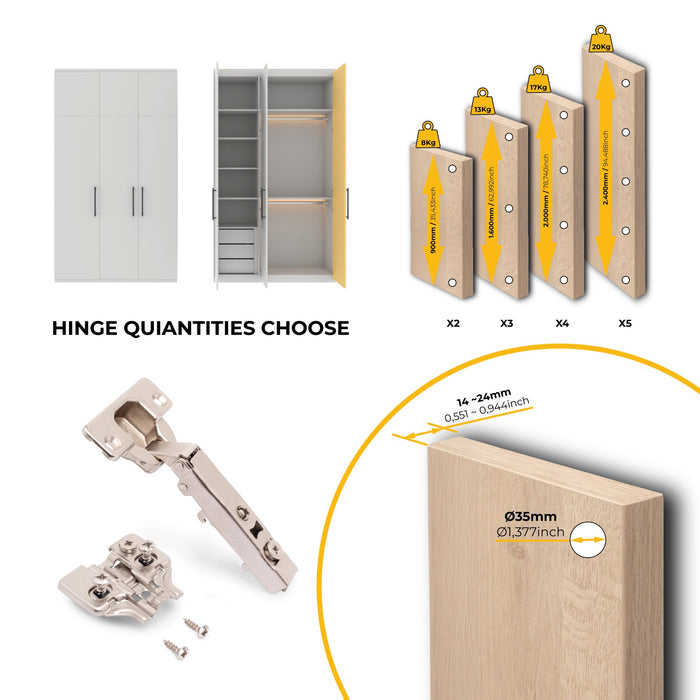 Kit von 20 Topfscharniere X92N Eckanschlag, Kreuzmontageplatten zum Schrauben, Durchmesser 5x9,5mm, H 0, Stahl, vernickelt