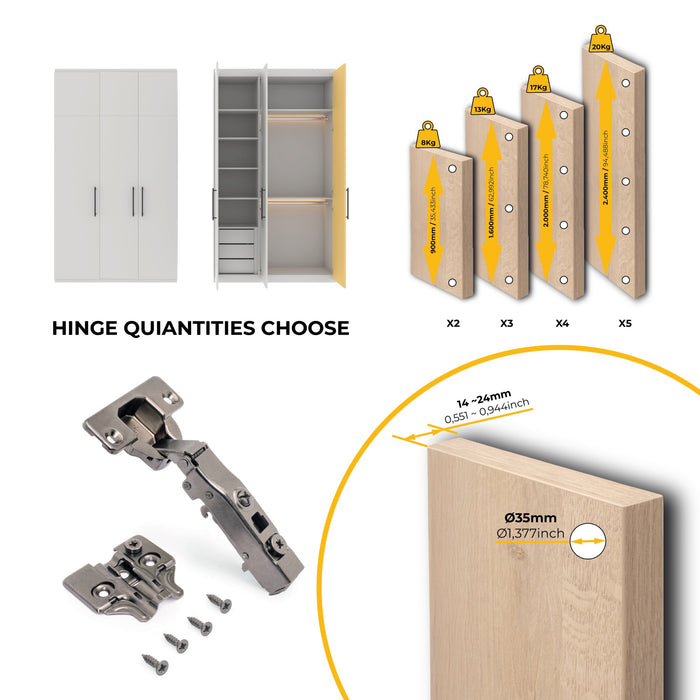 Kit von 20 Topfscharniere X91 Eckanschlag Schließautomatik Kreuzmontageplatten zum Schrauben, H 0, Stahl, Titan-Ausführung