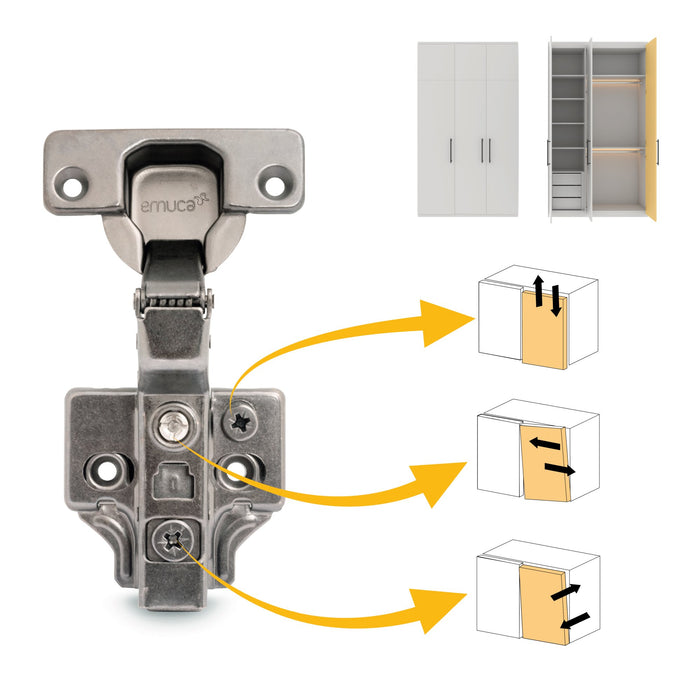 Kit von 20 Topfscharniere x91 Innenanschlag Schließautomatik Kreuzmontageplatten zum Schrauben, H 0, Stahl, Titan-Ausführung