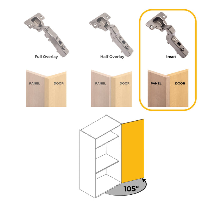 Kit von 20 Topfscharniere x91 Innenanschlag Schließautomatik Kreuzmontageplatten zum Schrauben, H 0, Stahl, Titan-Ausführung