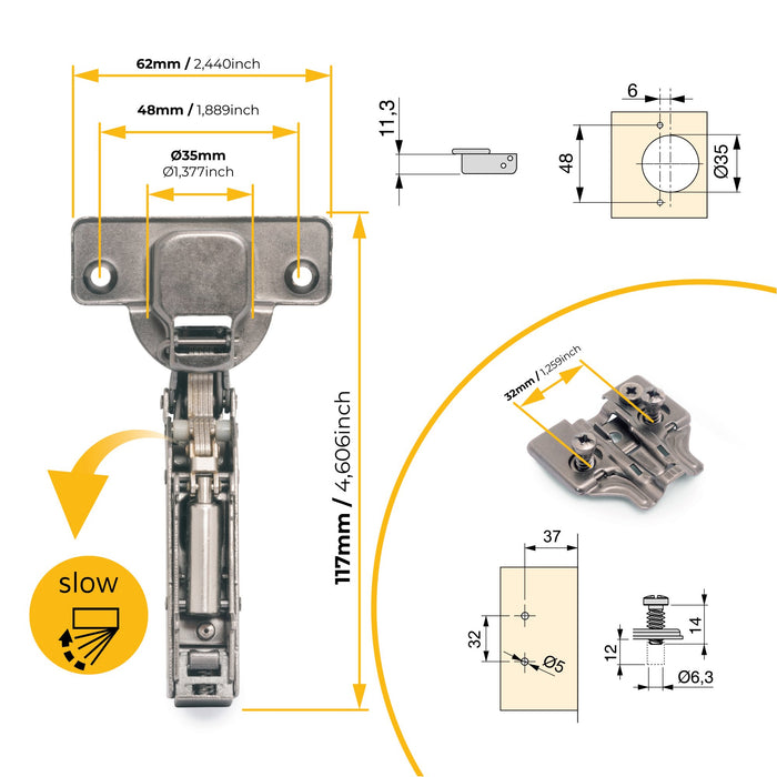 Kit von 20 Topfscharniere X91 telanschlag Schließautomatik Euro-Extras, H 0, Vernickelt, Titan-Ausführung