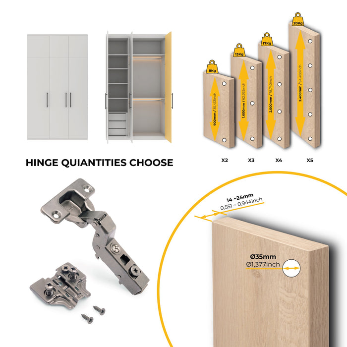Kit von 20 Topfscharniere X91 Innenanschlag Schließautomatik Euro Extras, H 0, Stahl, Titan-Ausführung
