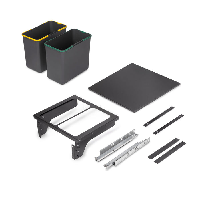 Recyclingbehälterf die seitliche Montage an Küchenschränke, 2x24Liter, Stahl, Kunststoff anthrazitgrau