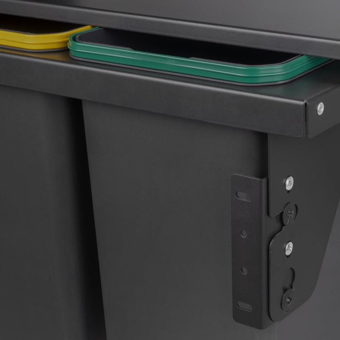 Recyclingbehälterf die seitliche Montage an Küchenschränke, 2x24Liter, Stahl, Kunststoff anthrazitgrau