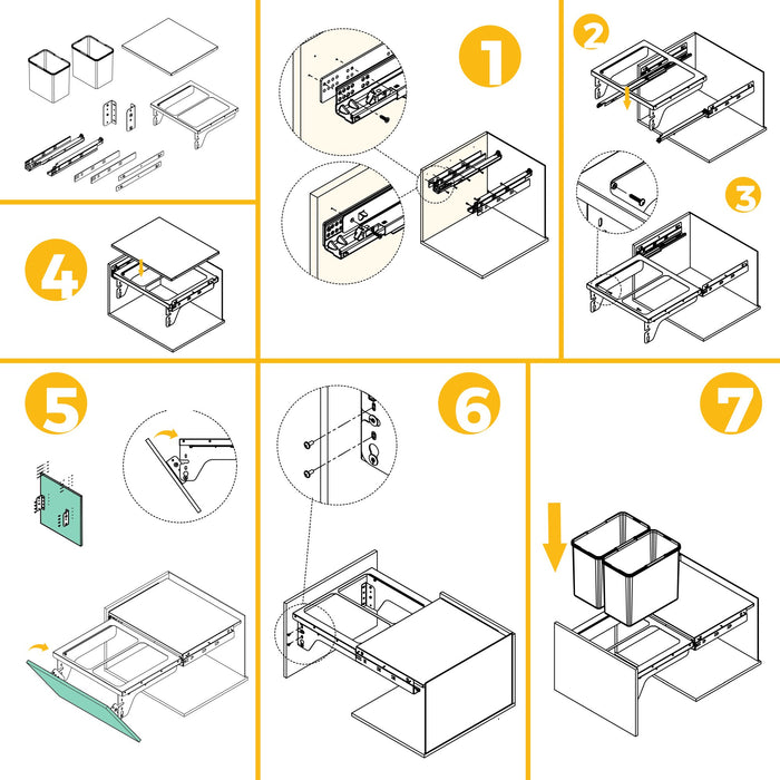 Recyclingbehälterf die seitliche Montage an Küchenschränke, 2x24Liter, Stahl, Kunststoff anthrazitgrau
