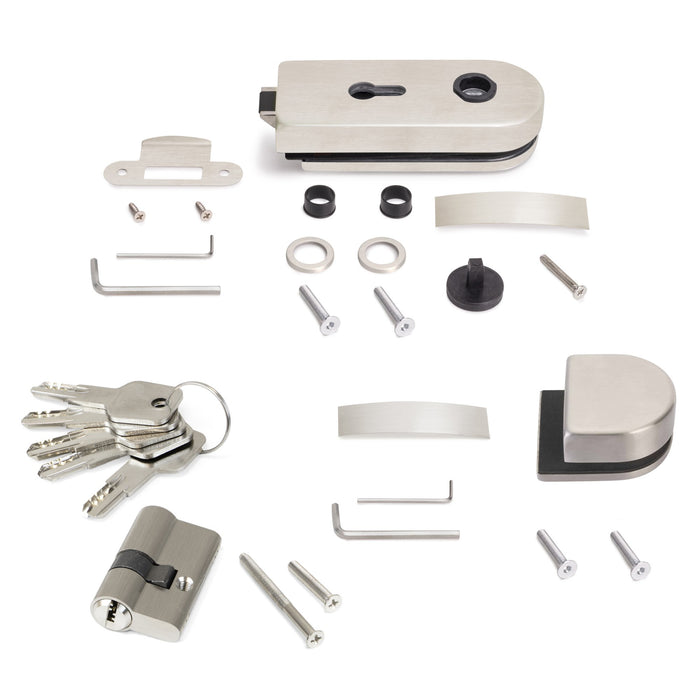 Schloss- Schließanlagensatz Doppelglastür, horizontaler Riegel Glastür 8-12mm, Stahl, rostfrei lackiert