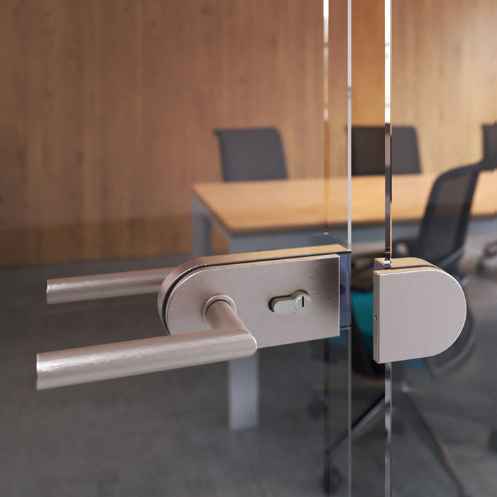 Schloss- Schließanlagensatz Doppelglastür, horizontaler Riegel Glastür 8-12mm, Stahl, rostfrei lackiert