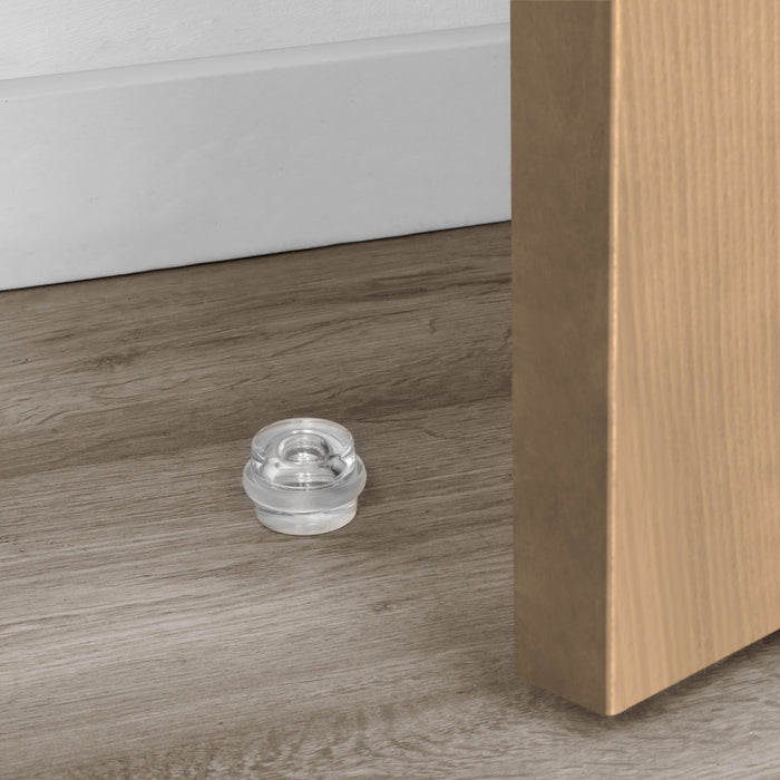 Satz von 6 zylindrischen Klebetürstoppern, Bodenbefestigung, Kunststoff, Transparent