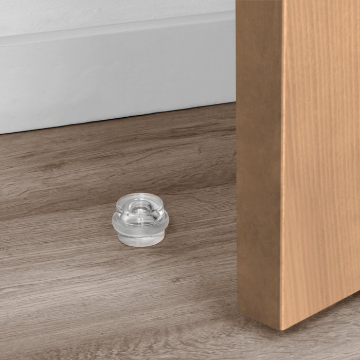 Emuca NEU | Satz von 6 zylindrischen Klebetürstoppern, Bodenbefestigung, Kunststoff, Transparent