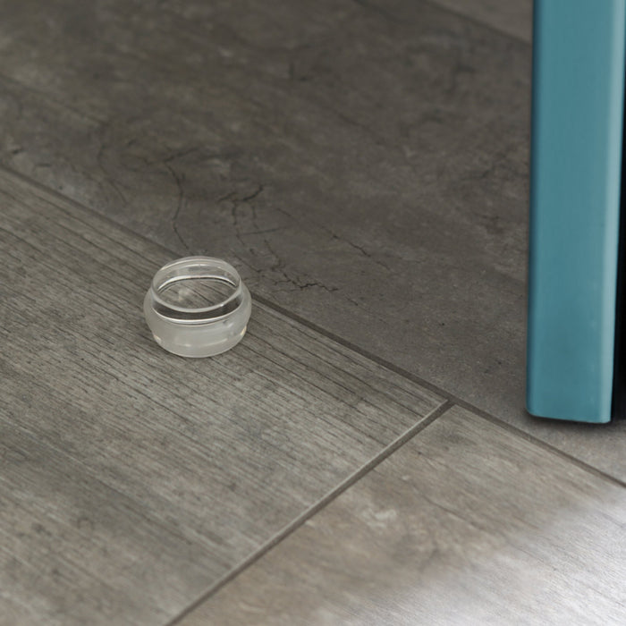 Satz von 6 zylindrischen Klebetürstoppern, Bodenbefestigung, Kunststoff, Transparent