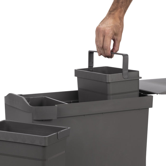 Recyclingbehälter Küche, 3 x 10 Liter, Unterseitigbefeistigung automatische Extraktion, Stahl Kunststoff, Anthrazitgrauer
