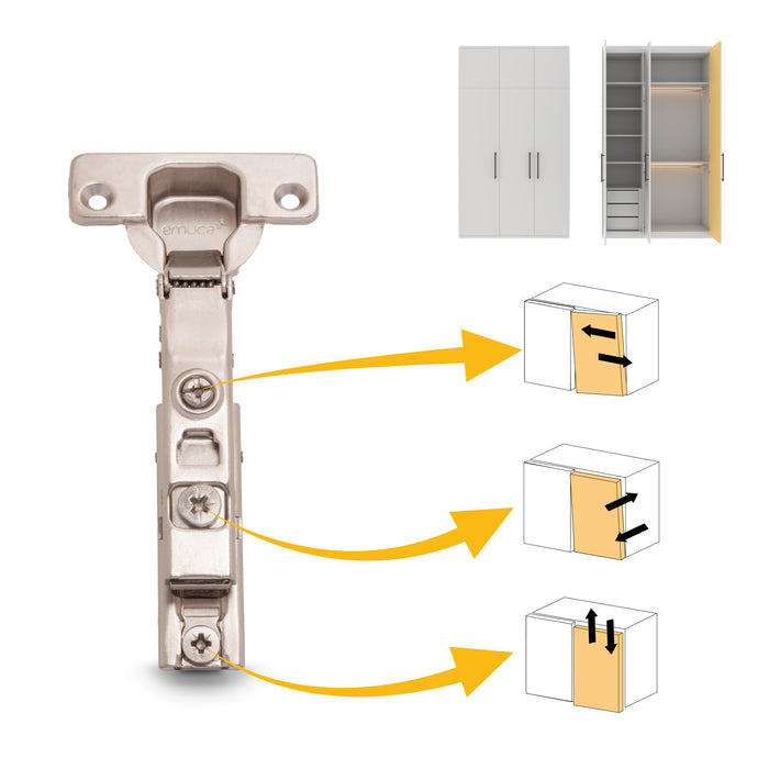 kit von 20 Topfscharniere X91Eckanschlag sanftes Schließen Montageplatte zum Schrauben, H 1, Stahl, vernickelt