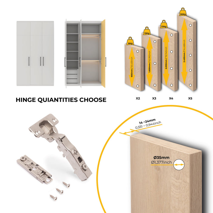 kit von 20 Topfscharniere X91Eckanschlag sanftes Schließen Montageplatte zum Schrauben, H 1, Stahl, vernickelt