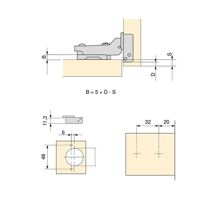 kit von 20 Topfscharniere X91 telanschlag sanftes Schließen Montageplatte zum Schrauben, H 1, Stahl, vernickelt