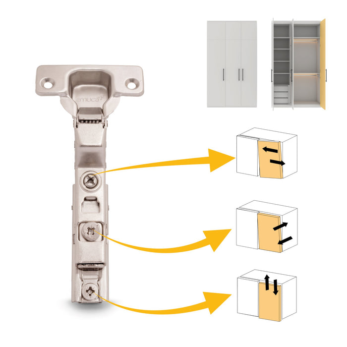 kit von 20 Topfscharniere X91 Innenanschlag sanftes Schließen Montageplatte zum Schrauben, H 1, Stahl, vernickelt