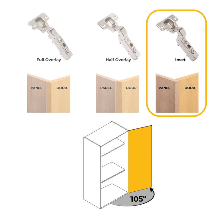 kit von 20 Topfscharniere X91 Innenanschlag sanftes Schließen Montageplatte zum Schrauben, H 1, Stahl, vernickelt