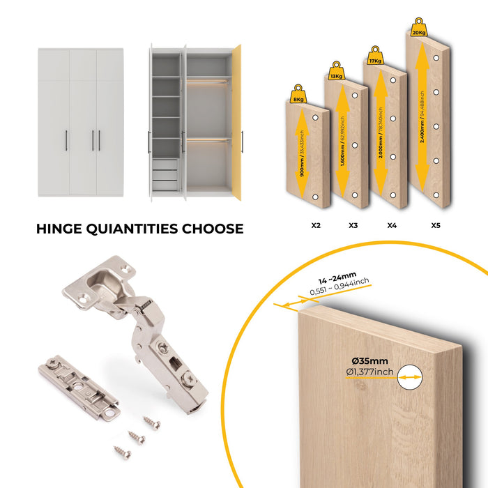 kit von 20 Topfscharniere X91 Innenanschlag sanftes Schließen Montageplatte zum Schrauben, H 1, Stahl, vernickelt