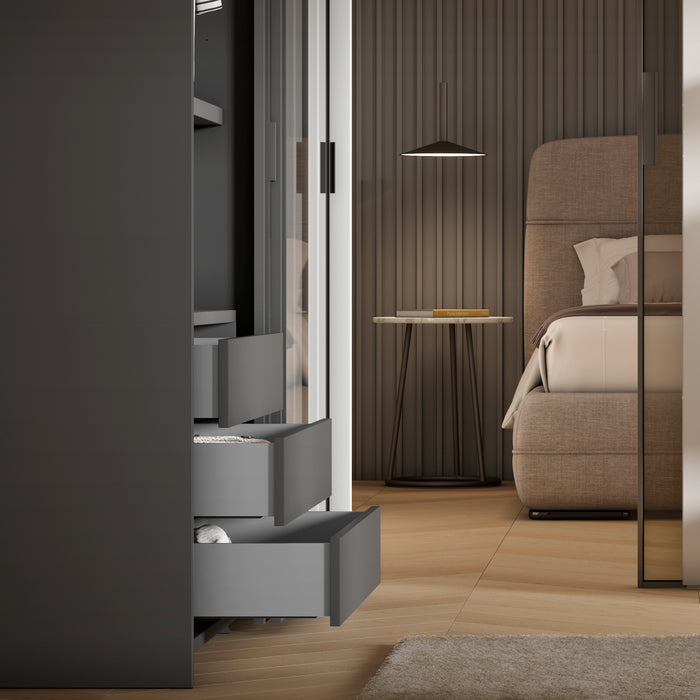 Emuca NEU | Aussenschublade Vertex mit 3D-Regelung, Höhe 131mm, 40Kg, Tiefe 350mm, Stahl, Grau metallic