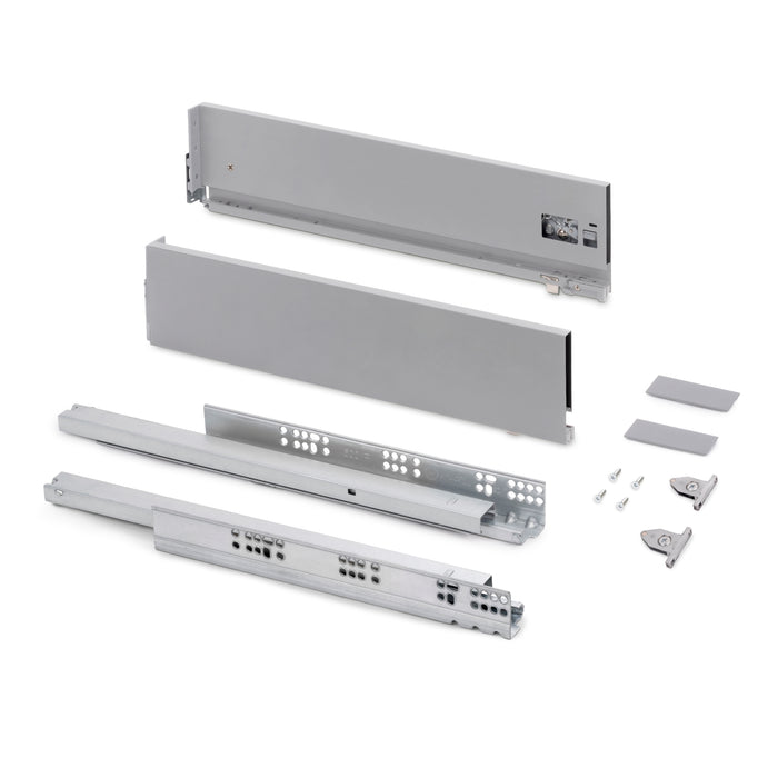 Emuca NEU | Aussenschublade Vertex mit 3D-Regelung, Höhe 131mm, 40Kg, Tiefe 450mm, Stahl, Grau metallic