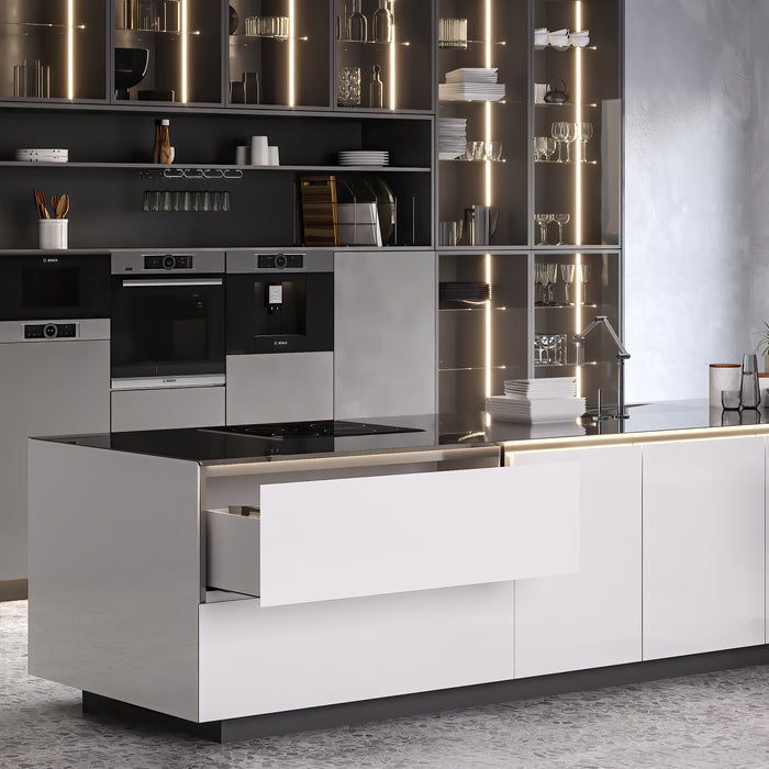 Emuca NEU | Aussenschublade Vertex mit Push Synchro und 3D-Regelung, 93mm hoch, 40Kg, Tiefe 400mm, Stahl, Weiß lackiert