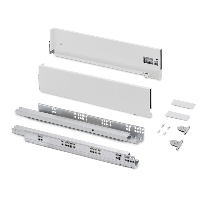 Aussenschublade Vertex mit 3D-Regelung, Höhe 131mm, 60Kg, Tiefe 500mm, Stahl, Weiß lackiert