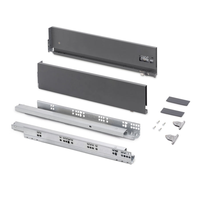 Aussenschublade Vertex mit 3D-Regelung, Höhe 131mm, 60Kg, Tiefe 500mm, Stahl, Anthrazitgrau