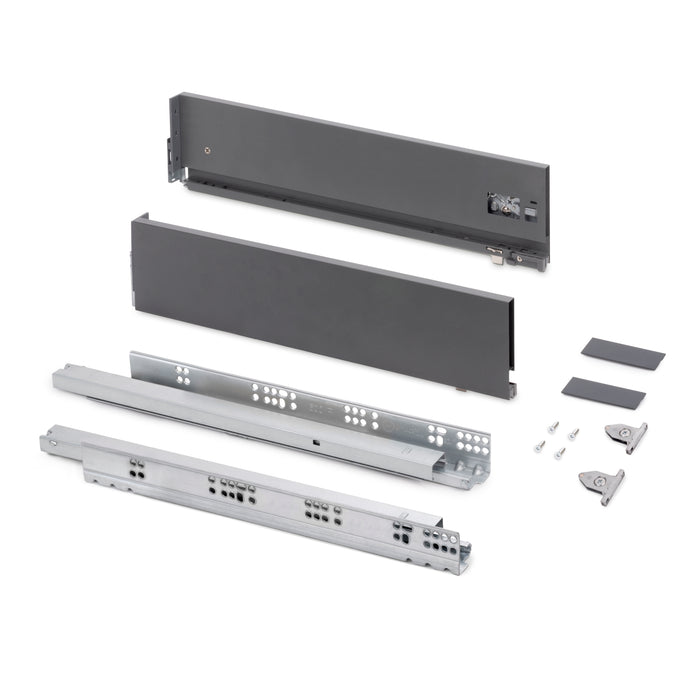 Emuca NEU | Aussenschublade Vertex mit 3D-Regelung, Höhe 131mm, 60Kg, Tiefe 500mm, Stahl, Anthrazitgrau