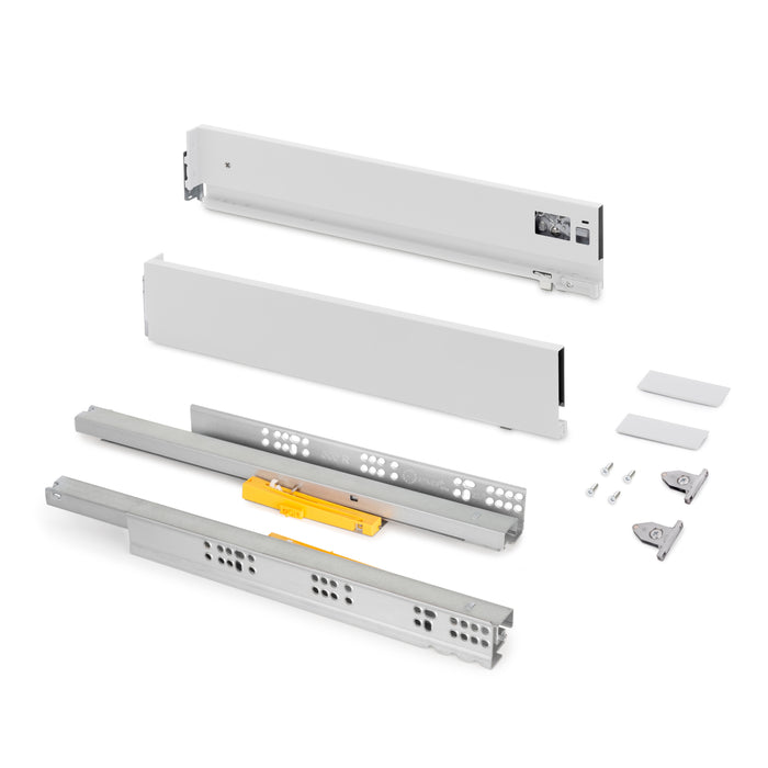 Emuca NEU | Aussenschublade Vertex mit Push Synchro und 3D-Regelung, 93mm hoch, 40Kg, Tiefe 350mm, Stahl, Weiß lackiert