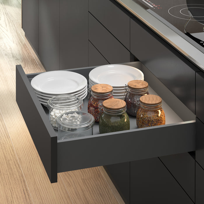 Emuca NEU | Aussenschublade Vertex mit Push Synchro und 3D-Regelung, 178mm hoch, 40Kg, Tiefe 450mm, Stahl, Anthrazitgrau