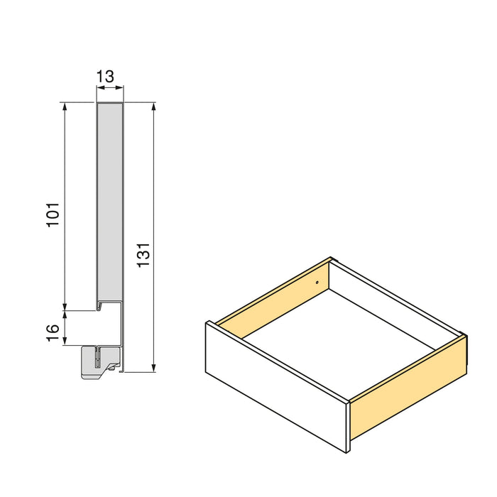 Aussenschublade Vertex mit Push Synchro und 3D-Regelung, 131mm hoch, 40Kg, Tiefe 450mm, Stahl, Anthrazitgrau