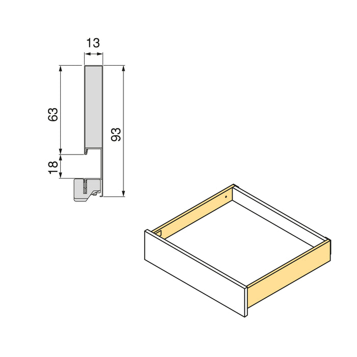 Emuca NEU | Aussenschublade Vertex mit 3D-Regelung, Höhe 93mm, 40Kg, Brettstärke von 18mm, Tiefe 400mm, Stahl, Anthrazitgrau
